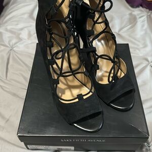 Slightly used lace up peep toe heels